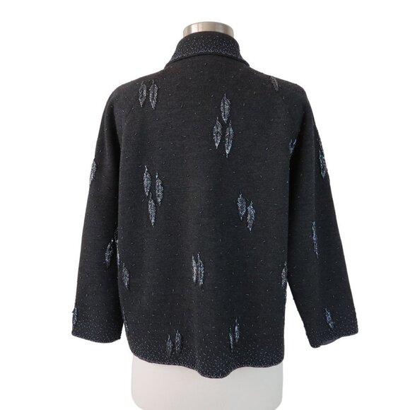 Vintage RENAISSANCE Women's Charcoal Gray Beaded Wool Cardigan Sweater 18 1/2 - Picture 6 of 8